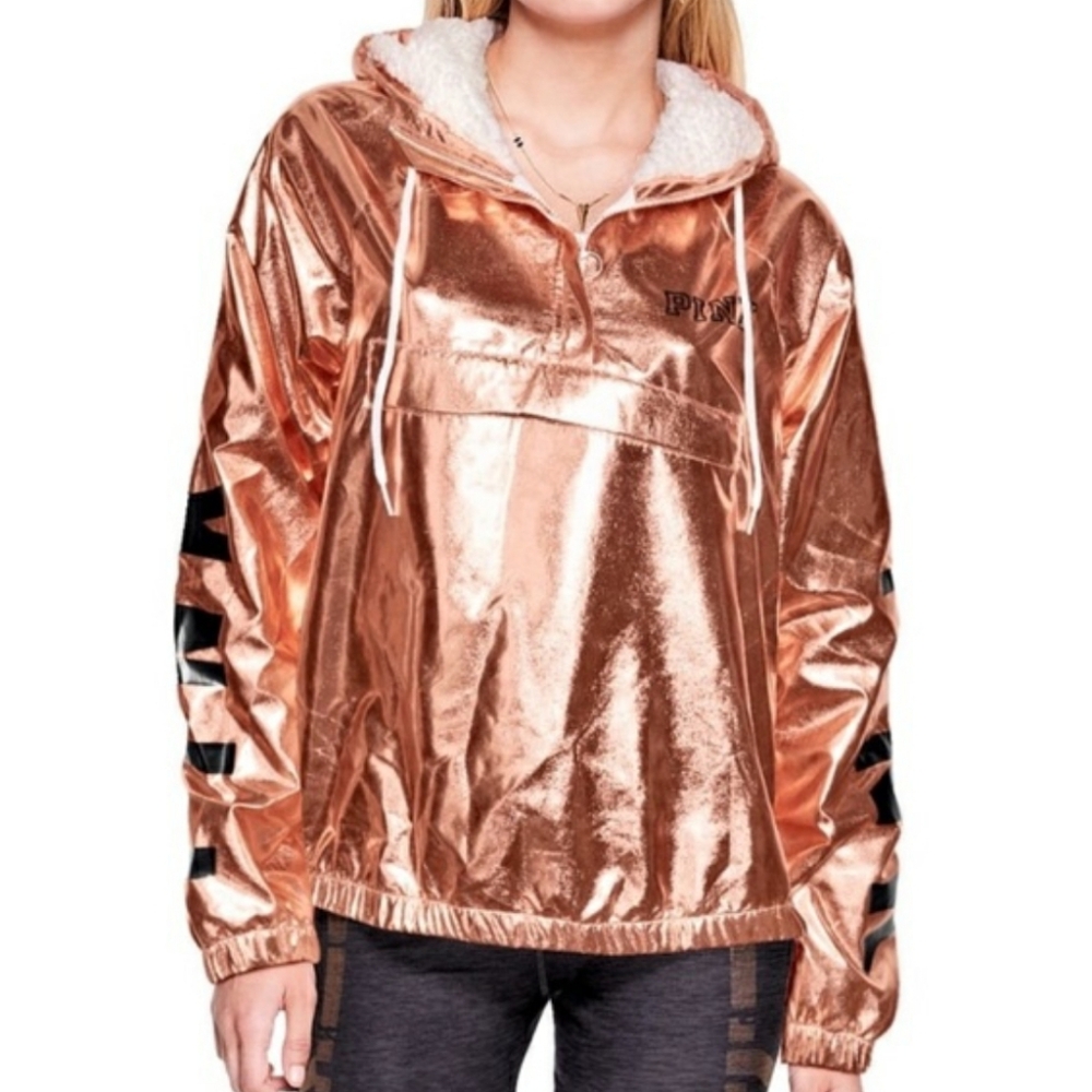 PINK Victoria's Secret Metallic Rose Gold Sherpa-Lined Hoodie